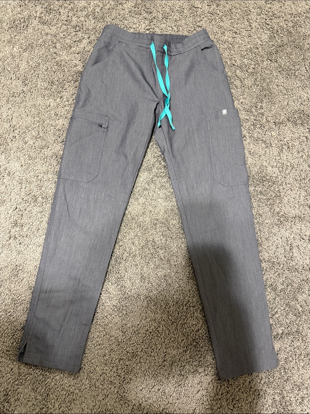 Figs Women’s Gray Scrub Pant with Teal Drawstring PO#1683